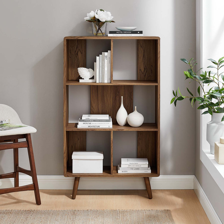 Emery 5 Shelf Wood Grain Bookcase in Walnut