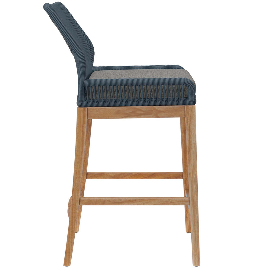 Camden 3-Piece Outdoor Patio Teak Wood Bar Set in Blue Graphite