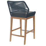 Camden Outdoor Patio Teak Wood Bar Stool in Blue Graphite