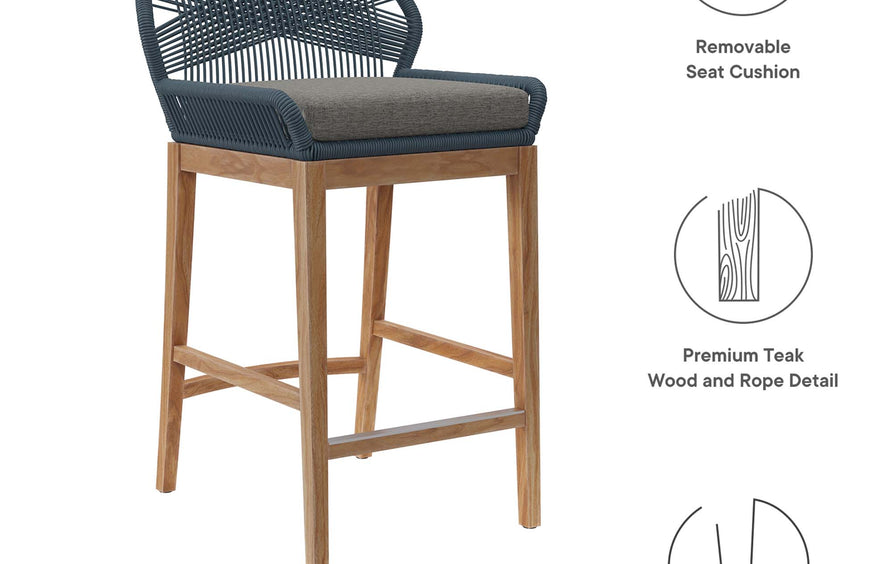 Camden 3-Piece Outdoor Patio Teak Wood Bar Set in Blue Graphite