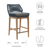 Camden 3-Piece Outdoor Patio Teak Wood Bar Set in Blue Graphite