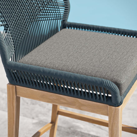 Wellspring Outdoor Patio Teak Wood Bar Stool in Blue Graphite