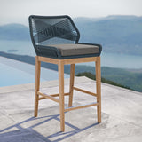 Camden Outdoor Patio Teak Wood Bar Stool in Blue Graphite
