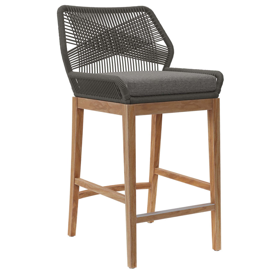 Camden Outdoor Patio Teak Wood Bar Stool in Gray Graphite