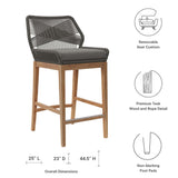 Camden Outdoor Patio Teak Wood Bar Stool in Gray Graphite