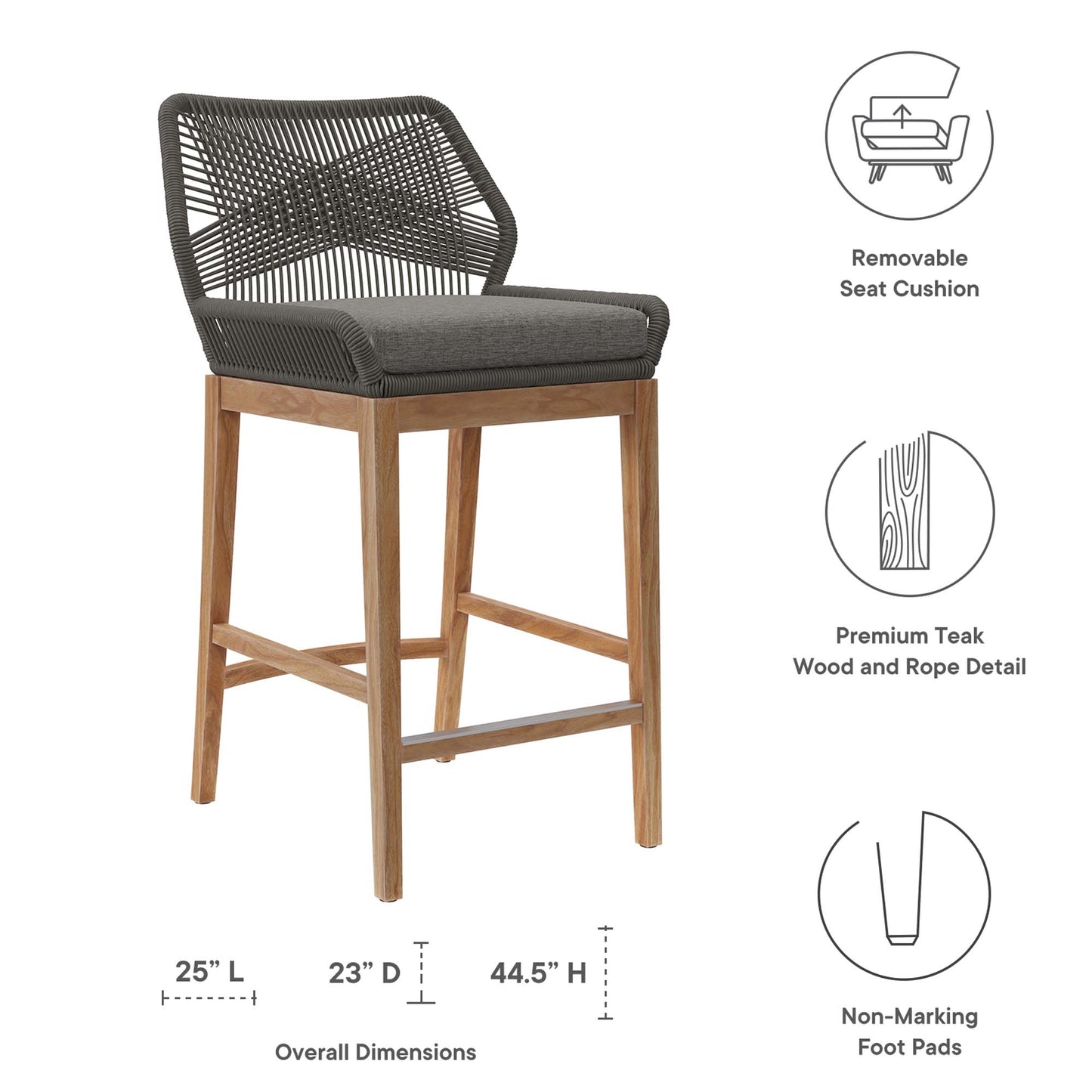 Camden 3-Piece Outdoor Patio Teak Wood Bar Set in Gray Graphite