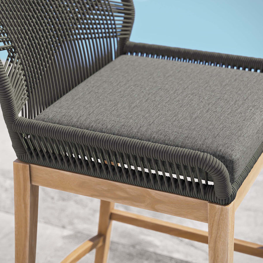 Camden Outdoor Patio Teak Wood Bar Stool in Gray Graphite