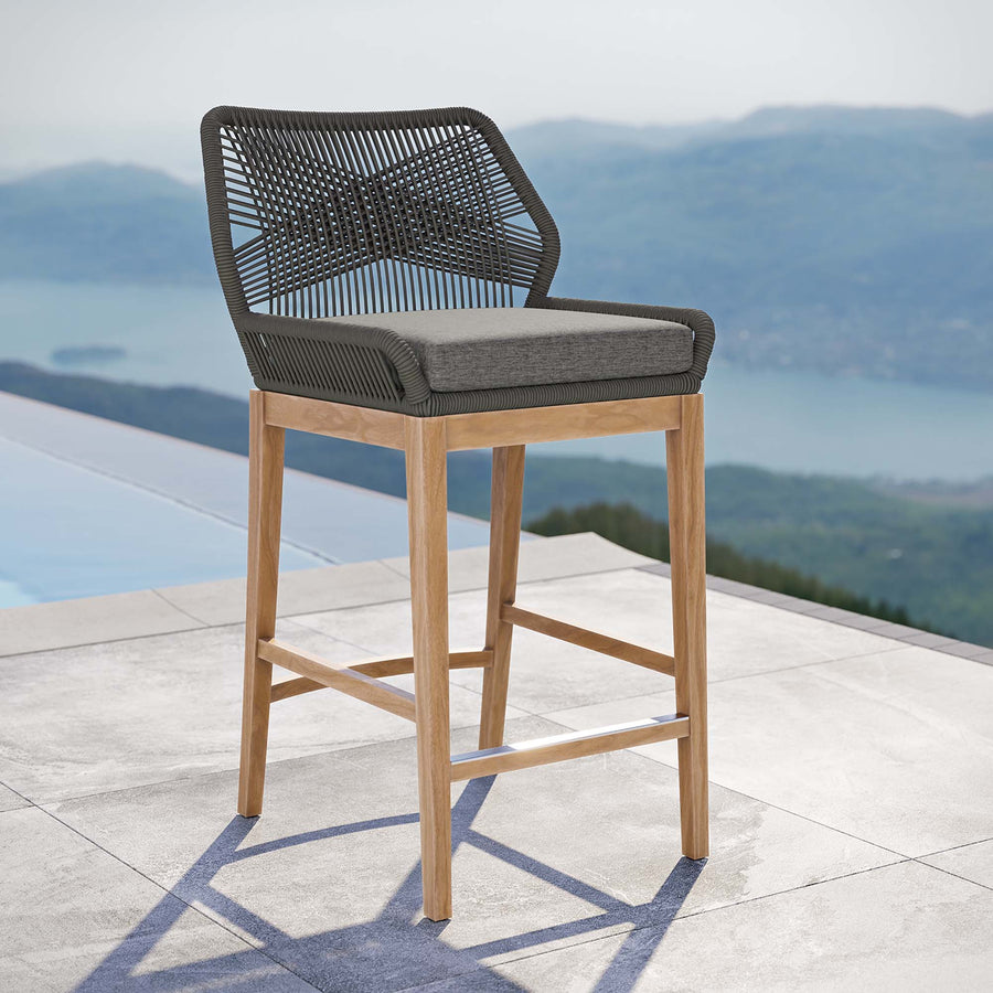 Camden Outdoor Patio Teak Wood Bar Stool in Gray Graphite