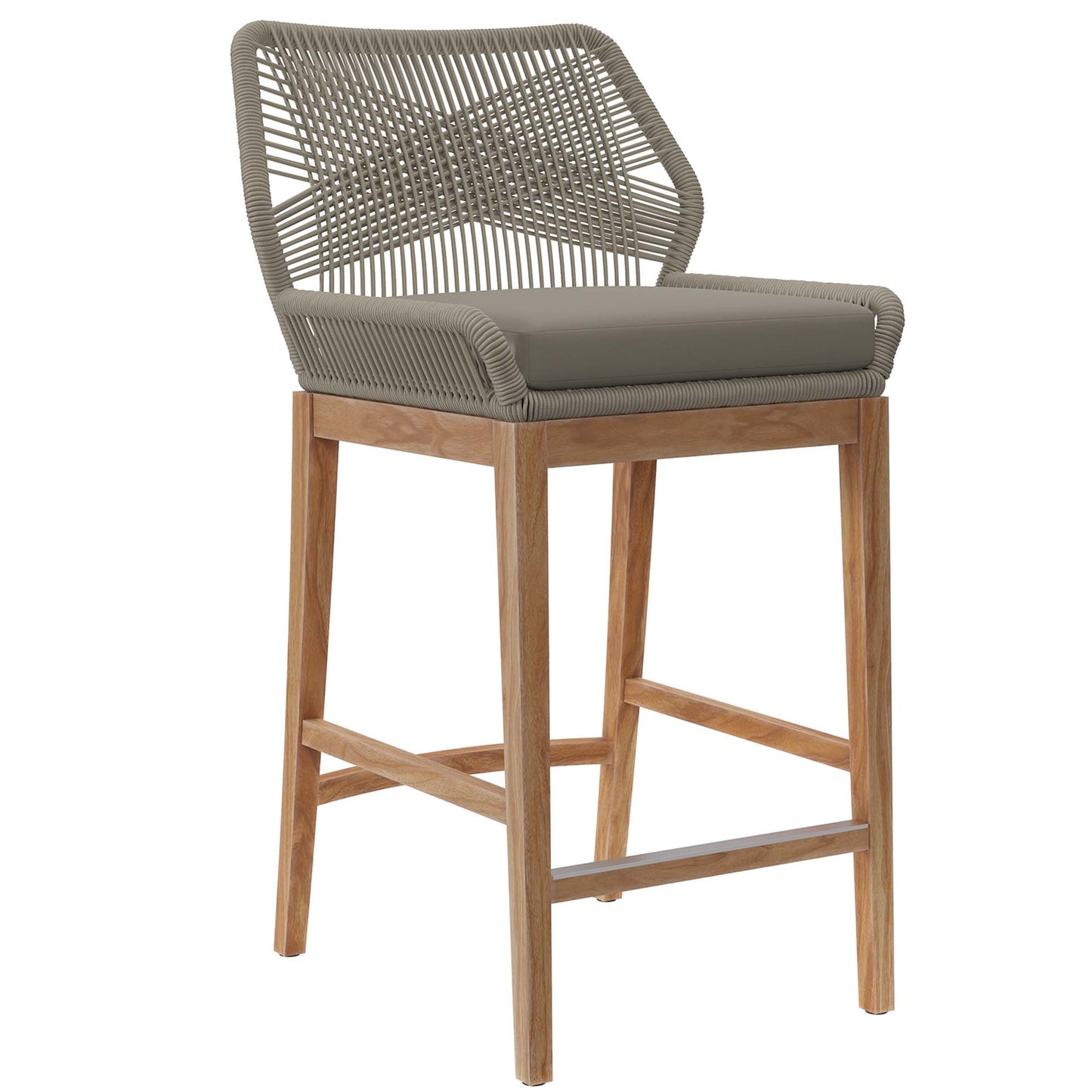 Camden 3-Piece Outdoor Patio Teak Wood Bar Set in Light Gray Greige
