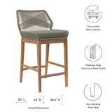 Camden 3-Piece Outdoor Patio Teak Wood Bar Set in Light Gray Greige