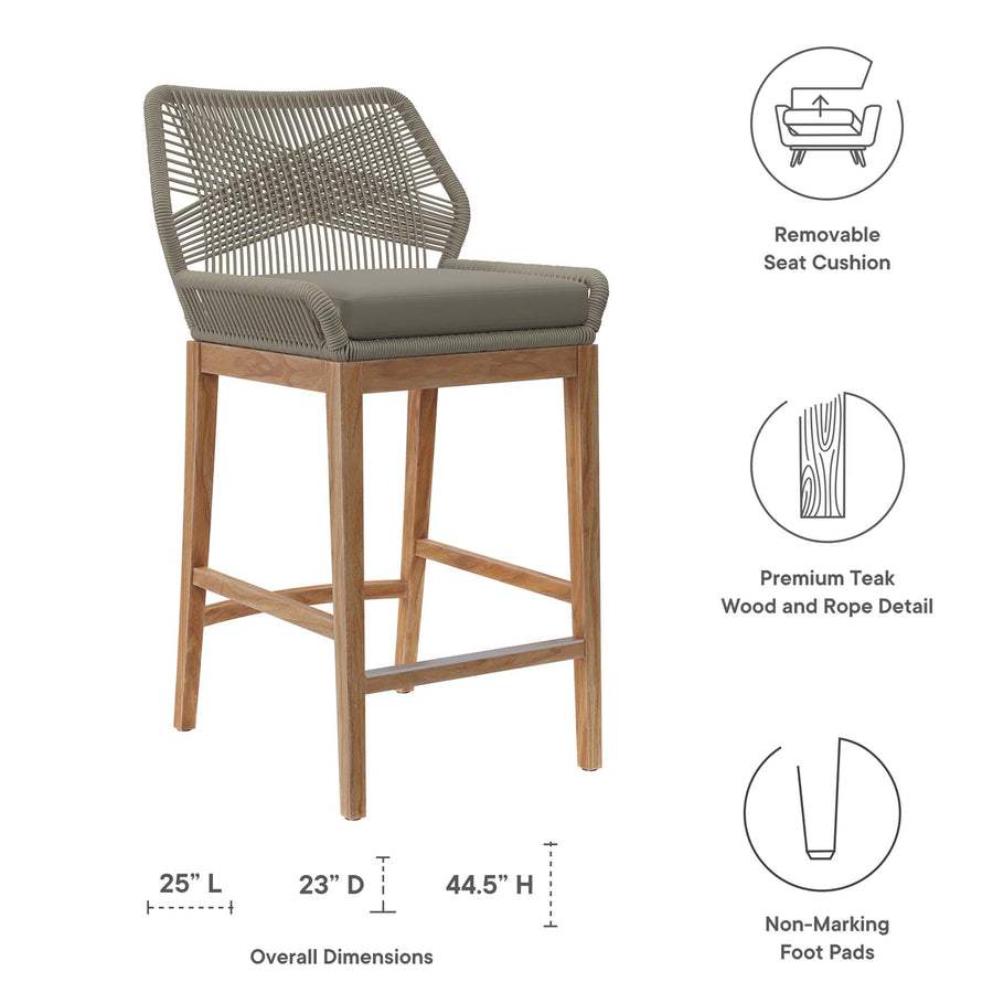 Camden 3-Piece Outdoor Patio Teak Wood Bar Set in Light Gray Greige