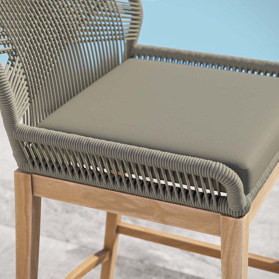 Camden Outdoor Patio Teak Wood Bar Stool in Light Gray Greige