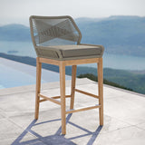 Camden Outdoor Patio Teak Wood Bar Stool in Light Gray Greige