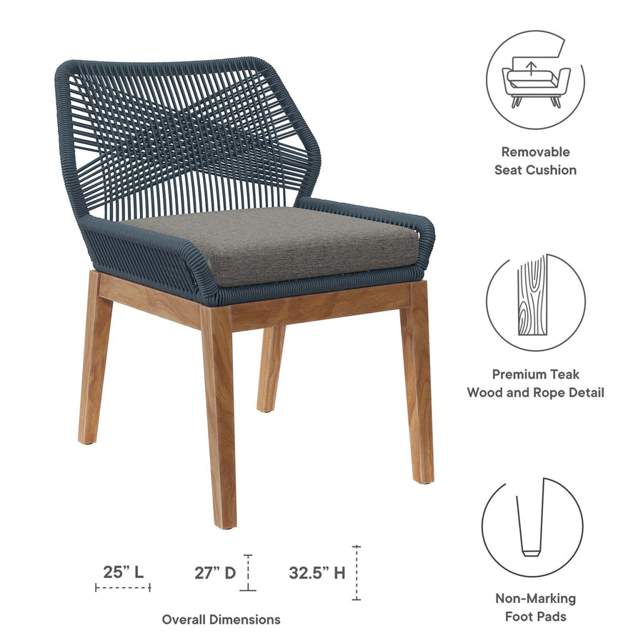Camden Outdoor Patio Teak Wood Dining Chair in Blue Graphite