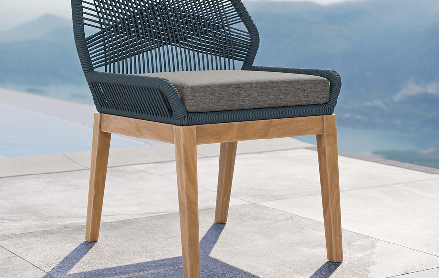 Camden Outdoor Patio Teak Wood Dining Chair in Blue Graphite