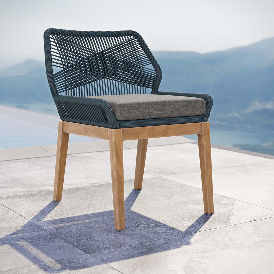 Camden Outdoor Patio Teak Wood Dining Chair in Blue Graphite