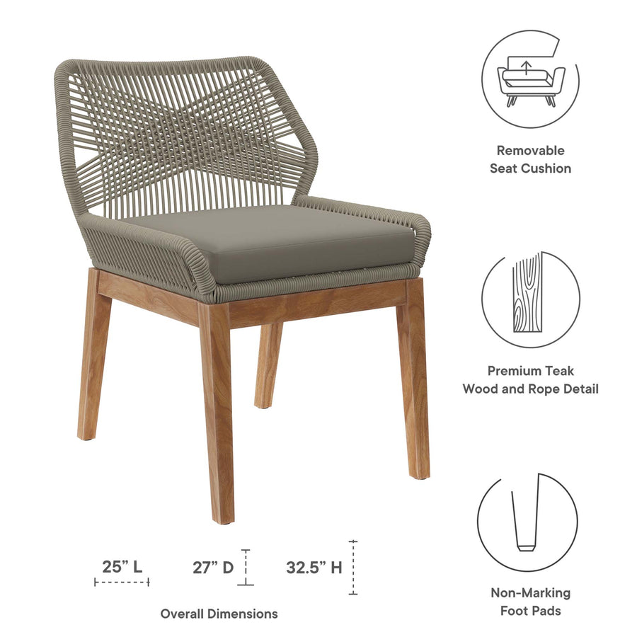 Camden Outdoor Patio Teak Wood Dining Chair in Light Gray Greige