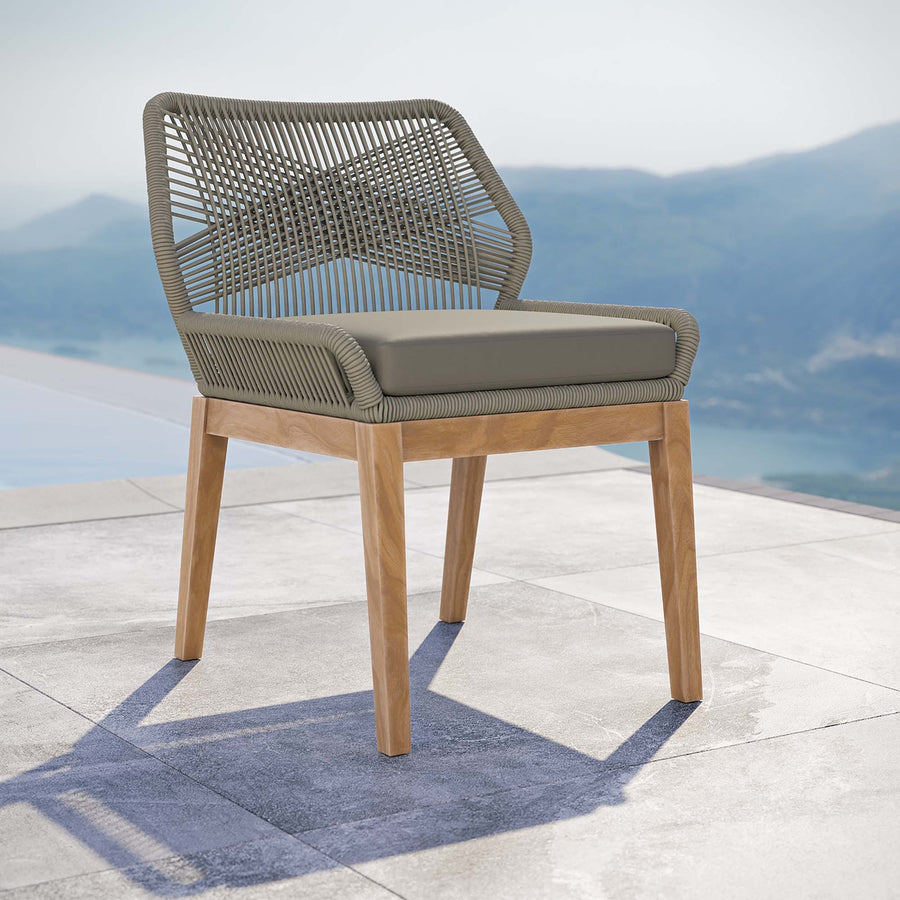Camden Outdoor Patio Teak Wood Dining Chair in Light Gray Greige