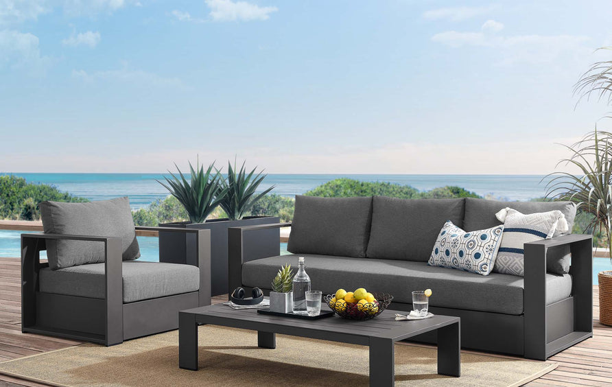 Aspen 3-Piece Outdoor Patio Powder-Coated Aluminum Set in Gray Charcoal