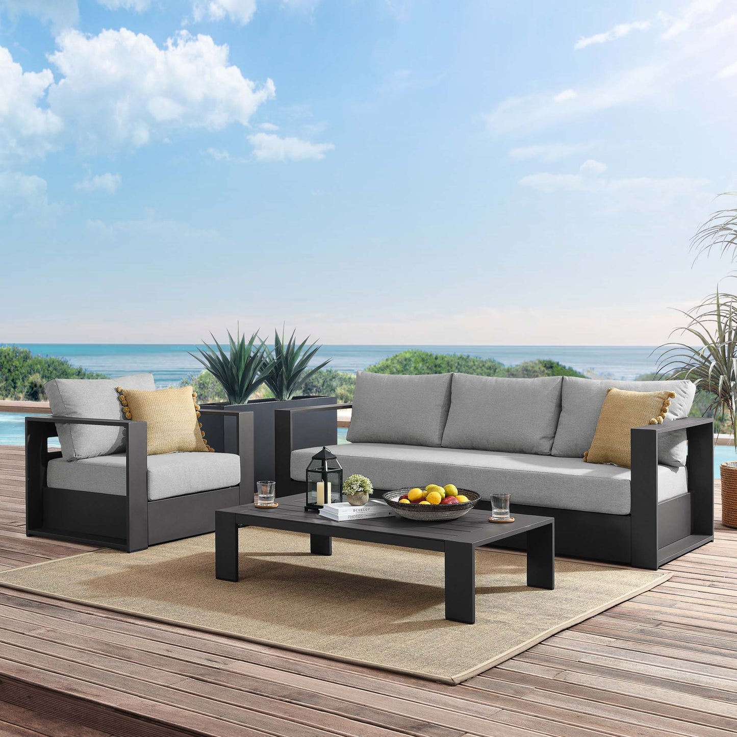 Tahoe 3-Piece Outdoor Patio Powder-Coated Aluminum Set by Furniture For America