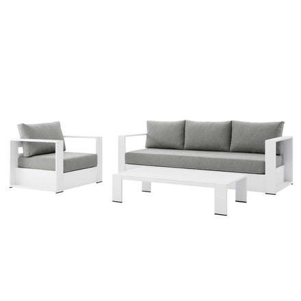 Tahoe 3-Piece Outdoor Patio Powder-Coated Aluminum Set in White Gray