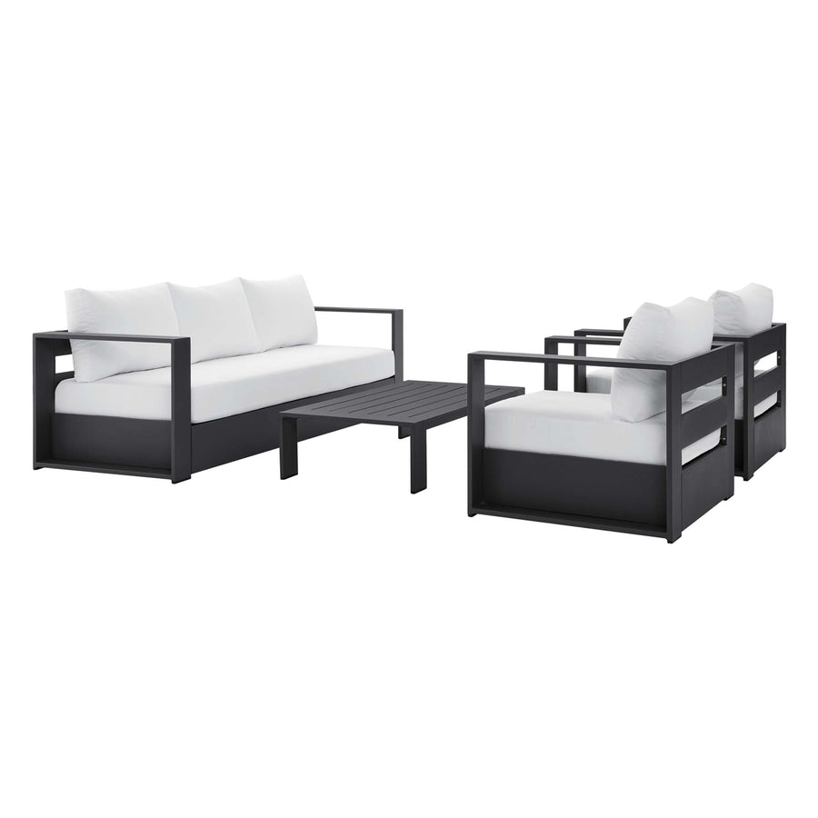 Aspen 4-Piece Outdoor Patio Powder-Coated Aluminum Set in Gray White