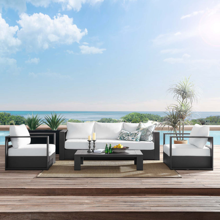 Aspen 4-Piece Outdoor Patio Powder-Coated Aluminum Set in Gray White