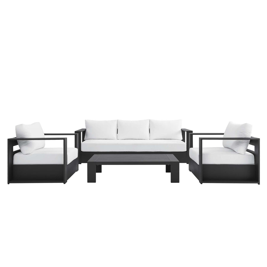 Aspen 4-Piece Outdoor Patio Powder-Coated Aluminum Set in Gray White
