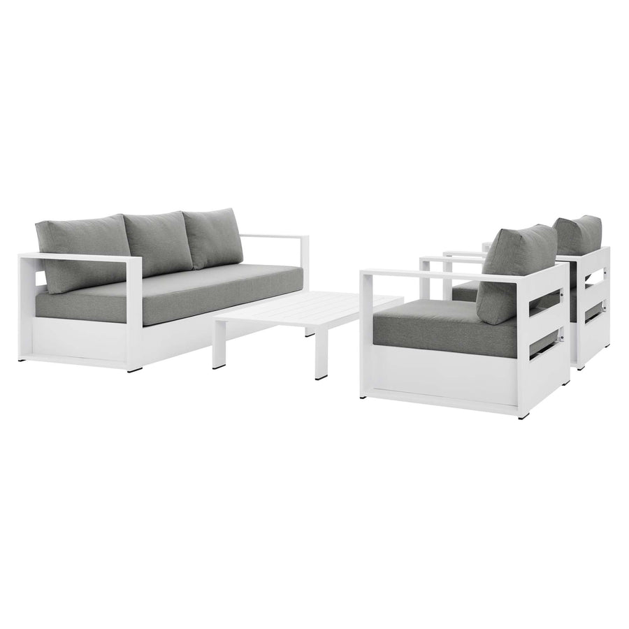 Aspen 4-Piece Outdoor Patio Powder-Coated Aluminum Set in White Gray