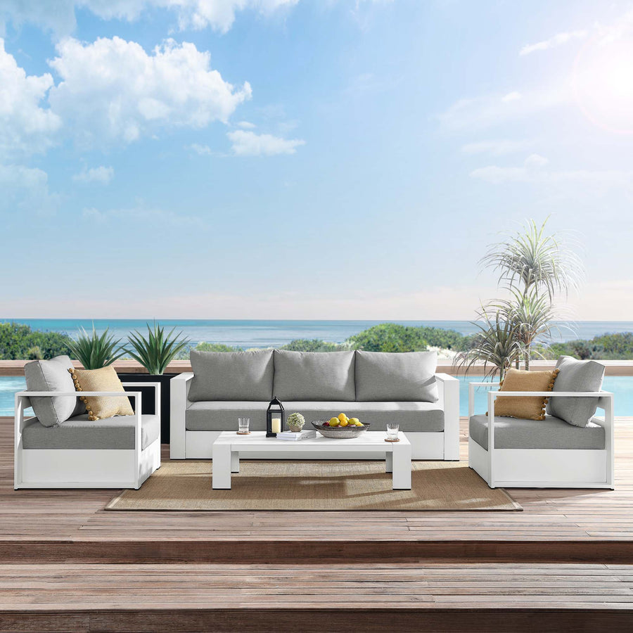 Aspen 4-Piece Outdoor Patio Powder-Coated Aluminum Set in White Gray