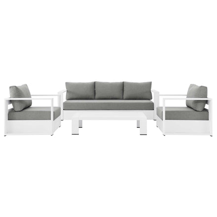 Tahoe 4-Piece Outdoor Patio Powder-Coated Aluminum Set in White Gray