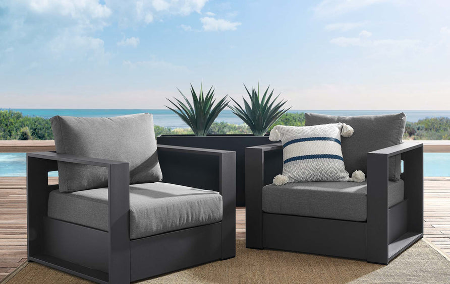 Aspen 2-Piece Outdoor Patio Powder-Coated Aluminum Armchair Set in Gray Charcoal