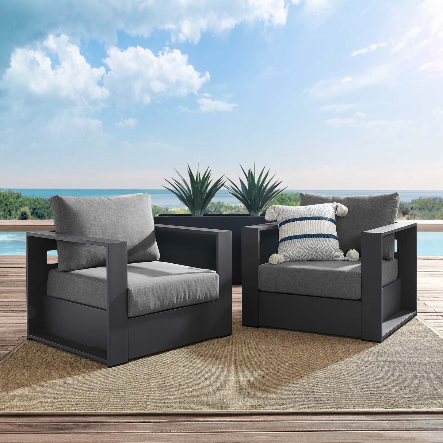 Tahoe 2-Piece Outdoor Patio Powder-Coated Aluminum Armchair Set by Furniture For America