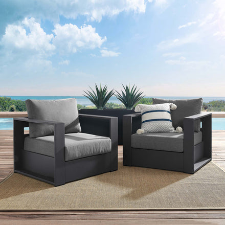 Tahoe 2-Piece Outdoor Patio Powder-Coated Aluminum Armchair Set in Gray Charcoal