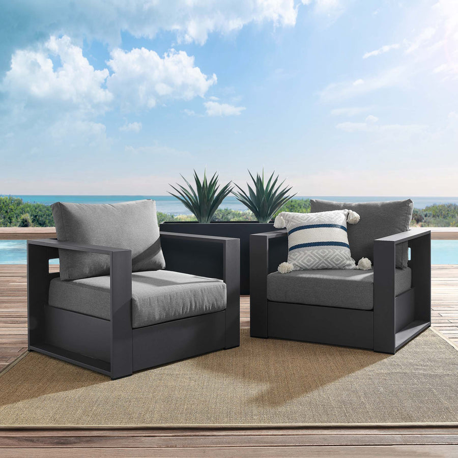 Aspen 2-Piece Outdoor Patio Powder-Coated Aluminum Armchair Set in Gray Charcoal