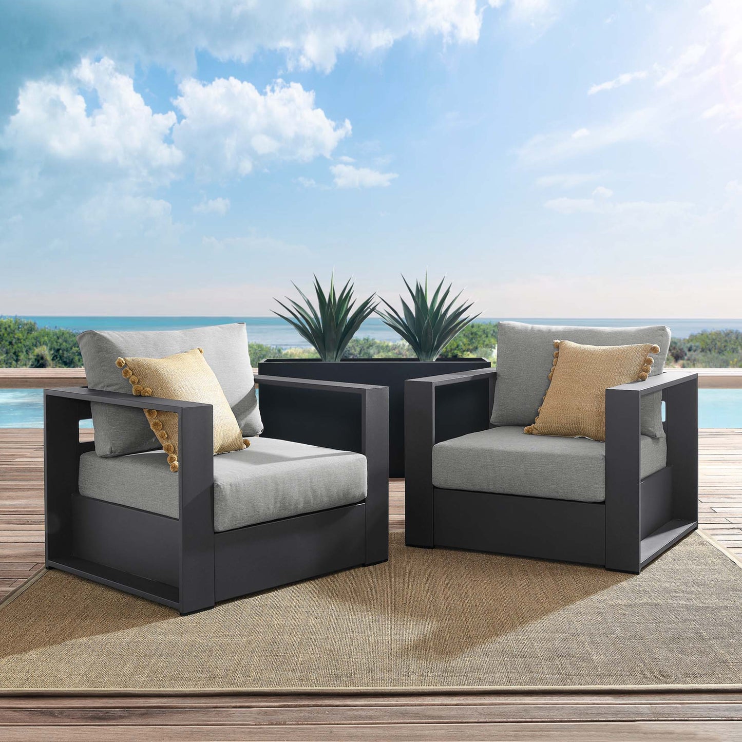 Tahoe 2-Piece Outdoor Patio Powder-Coated Aluminum Armchair Set by Furniture For America
