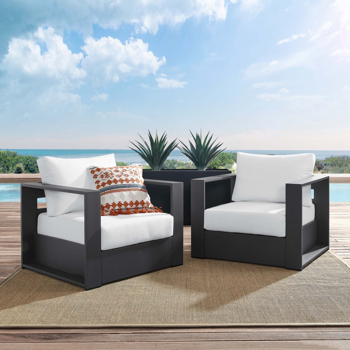 Tahoe 2-Piece Outdoor Patio Powder-Coated Aluminum Armchair Set by Furniture For America