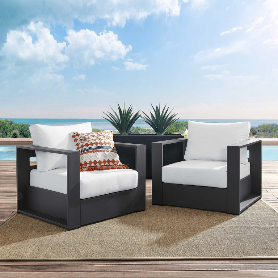 Aspen 2-Piece Outdoor Patio Powder-Coated Aluminum Armchair Set in Gray White