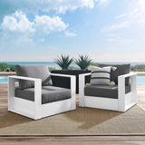 Aspen 2-Piece Outdoor Patio Powder-Coated Aluminum Armchair Set in White Charcoal