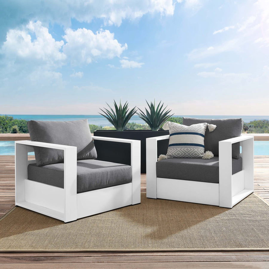 Aspen 2-Piece Outdoor Patio Powder-Coated Aluminum Armchair Set in White Charcoal