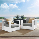 Aspen 2-Piece Outdoor Patio Powder-Coated Aluminum Armchair Set in White Gray