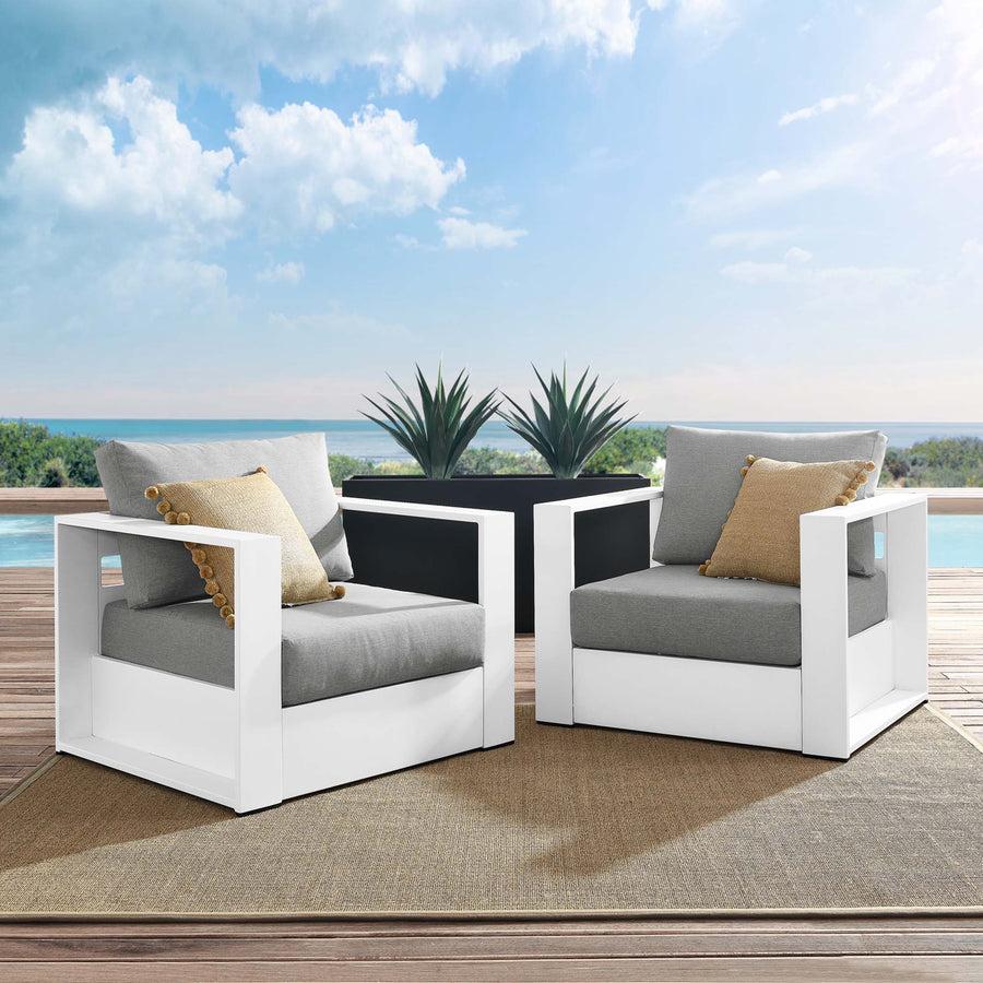 Aspen 2-Piece Outdoor Patio Powder-Coated Aluminum Armchair Set in White Gray