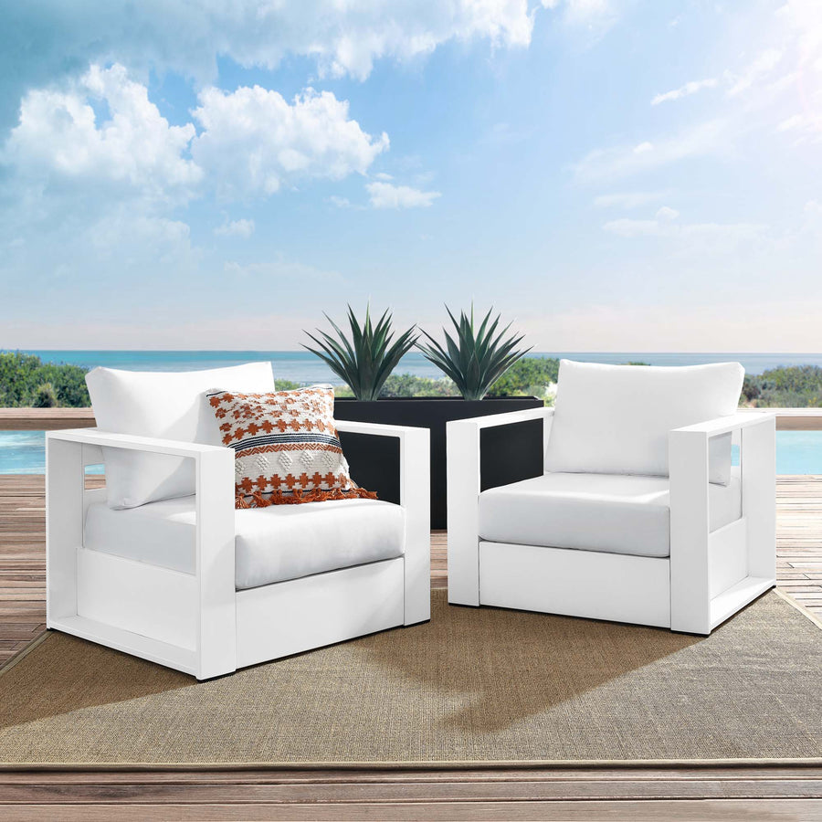 Aspen 2-Piece Outdoor Patio Powder-Coated Aluminum Armchair Set in White White