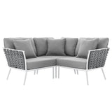 Willow Outdoor Patio Aluminum Small Sectional Sofa in White Gray
