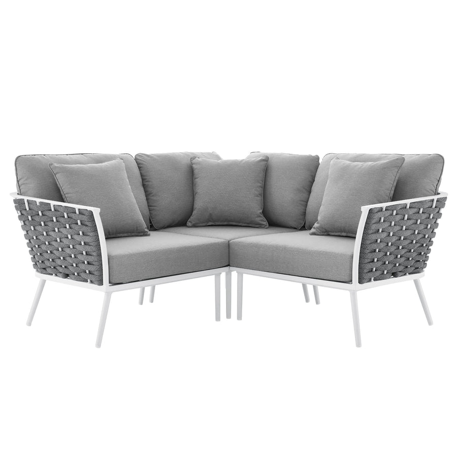 Willow Outdoor Patio Aluminum Small Sectional Sofa in White Gray