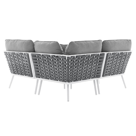 Stance Outdoor Patio Aluminum Small Sectional Sofa in White Gray