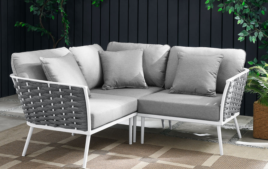 Willow Outdoor Patio Aluminum Small Sectional Sofa in White Gray