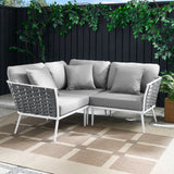 Willow Outdoor Patio Aluminum Small Sectional Sofa in White Gray