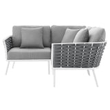Willow Outdoor Patio Aluminum Small Sectional Sofa in White Gray