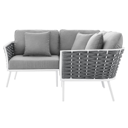 Stance Outdoor Patio Aluminum Small Sectional Sofa in White Gray